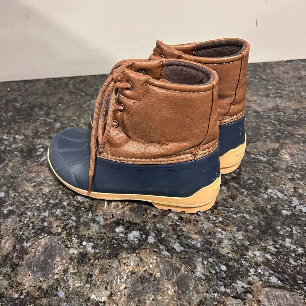 Sperry Port Duck Boot Kids' Rain Boots Sz 2 Navy Brown EUC